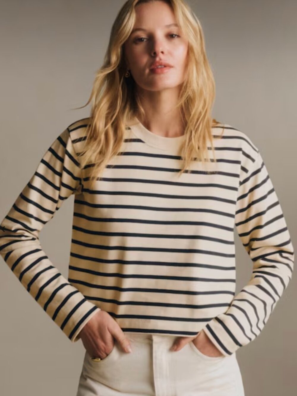 SEZANE Elina Marinière Cream and Navy Striped Top